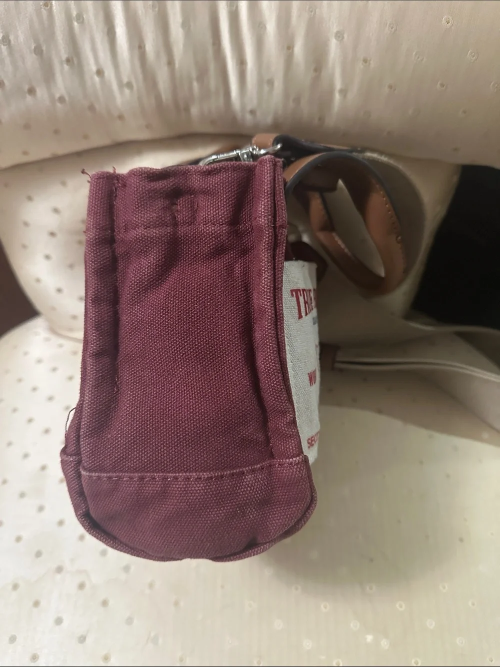 True Religion unisex Burgundy Canvas Messenger Bag with Beige Strap